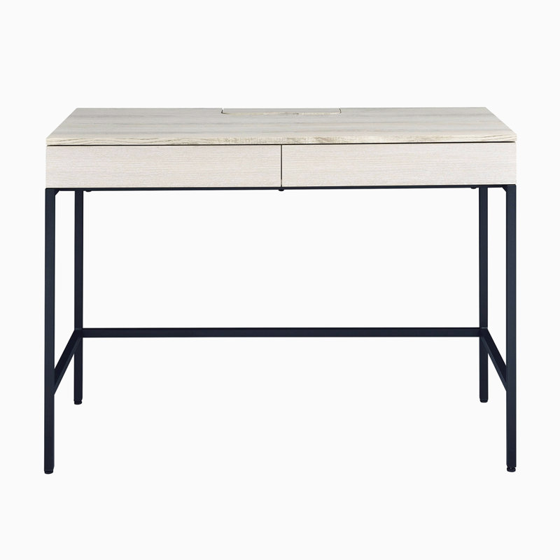 Natural And Black Writing Desk With 2 Drawers