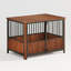 Caisse pour chien et table de bout 43 po en bois de noyer cannelé avec portes doubles pour grands et moyens chiens. | Idée cadeau-601924576
