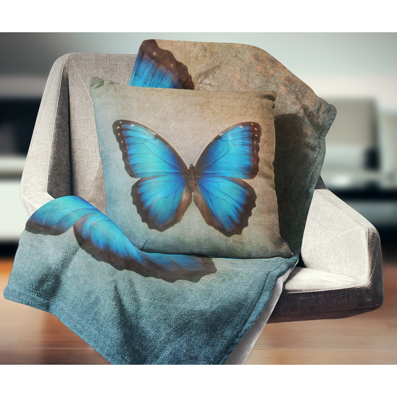 Coussin de papillon floral, 18 po x 18 po, Coussin décoratif