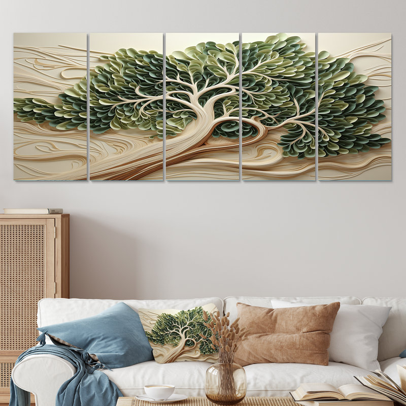 «Tree American Basswood Collage II», art mural 5 pièces, H 28 po x l 60 po