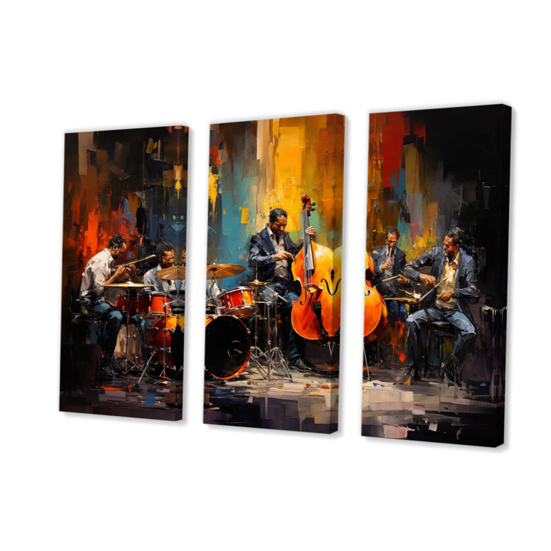 «Yellow Black Jazz Band II» sur toile, reproduction de 3 pièces, H 40 po x l 60 po x P 1 po