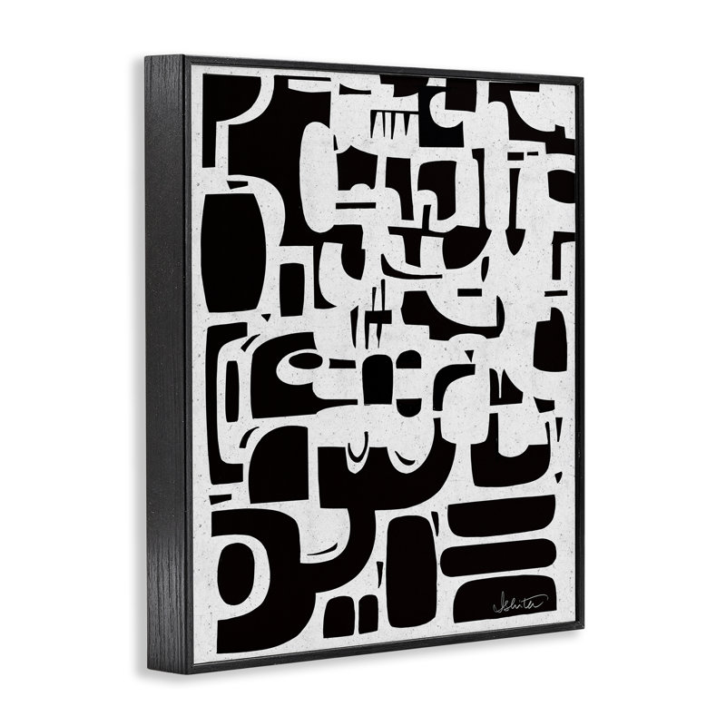 Estampe numérique noire encadrée de formes contemporaines, design par Ishita Banerjee, H 14 po x l 11 po