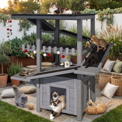 Maison pour chat à quatre niveaux et tour pour arbre à chat avec portes