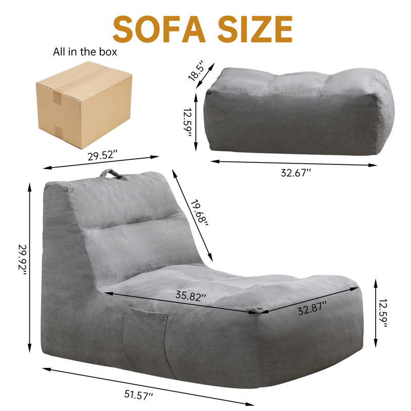 Canapé à billes en mousse viscoélastique avec repose-pieds Premium, Gris