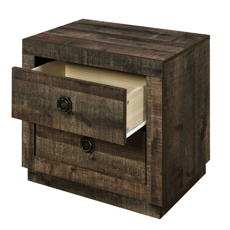 Deford Farmhouse Style Nightstand Classic End Table with 2 Drawers,Night Stand , Rustic Brown