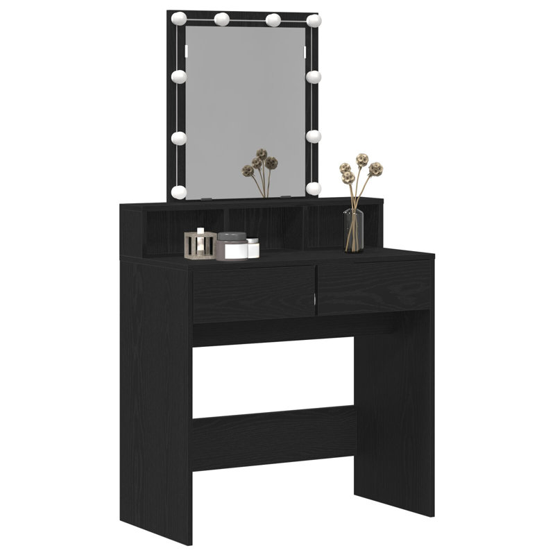 Dressing Table Standard Mirror Vanity Table, Black Oak