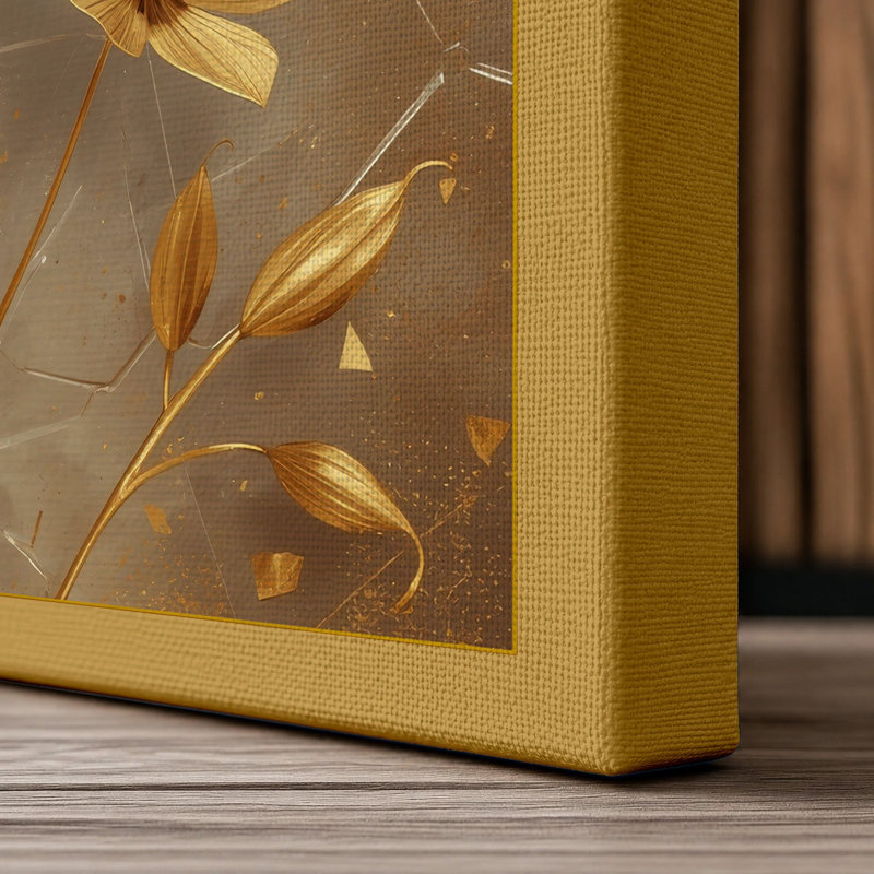 Golden Starflowers Botanical - Wrapped Canvas, 30x20 - 76.2 x 50.8 cm, Ochre Border