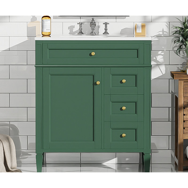 Meuble-lavabo simple 30 po avec 2 + 1 tiroirs - rangement moderne, Vert