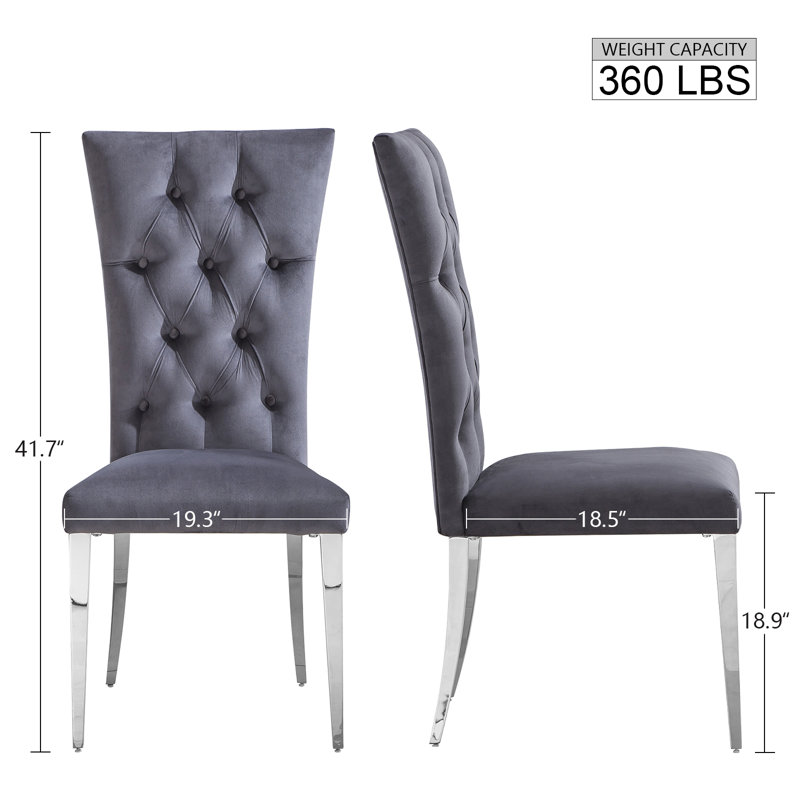 Jayvian 18.9'' H Tufted Velvet Upholstered Parsons Chair, SIlver, Gray