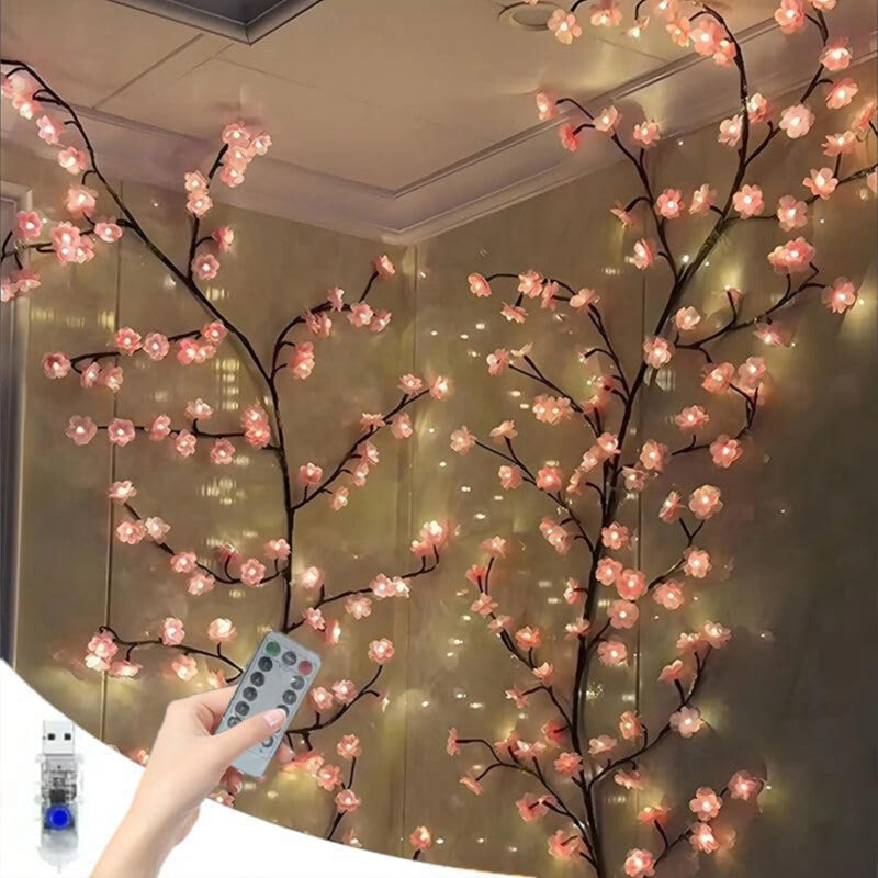 70,87 "plantes artificielles branches d'arbre vignes pour chambre à coucher fleurs de cerisier lumières féeriques avec vignes lumières de branches d'arbre à DEL pour porte murale