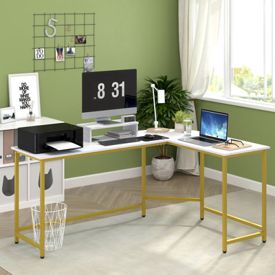 Angelpreet L-Shaped Metal Base Computer Desk