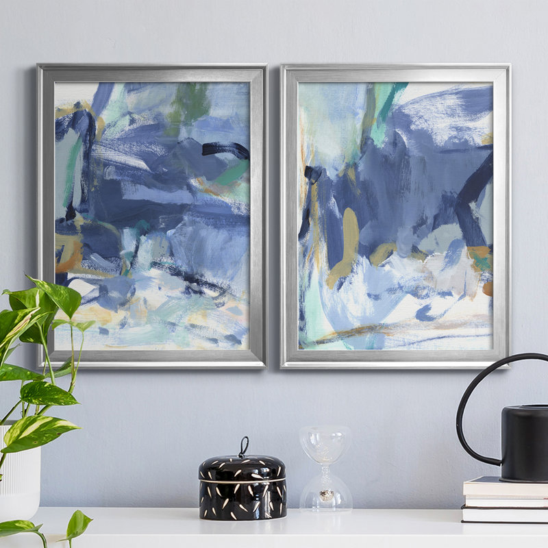 «Blue Room I», ensemble de 2 peintures sur toile encadrées, Cadre argenté, H 42,5 po x l 61 po x P 1 po