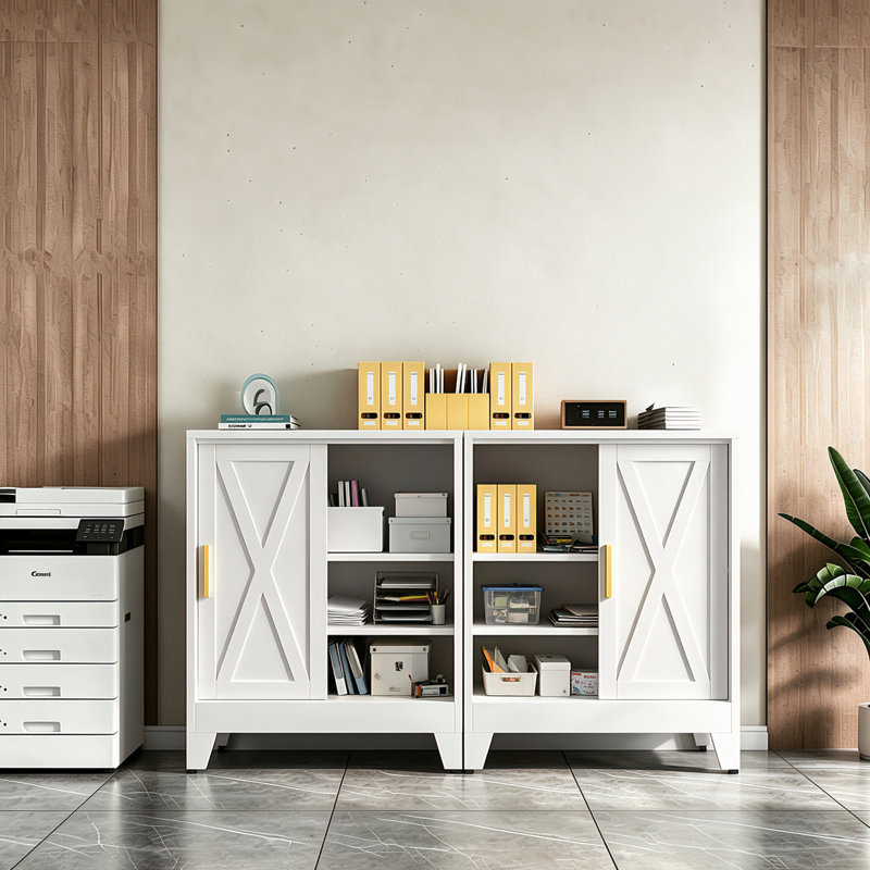 Armoire à chaussures 36,6 po en métal avec porte coulissante et tablettes de rangement réglables