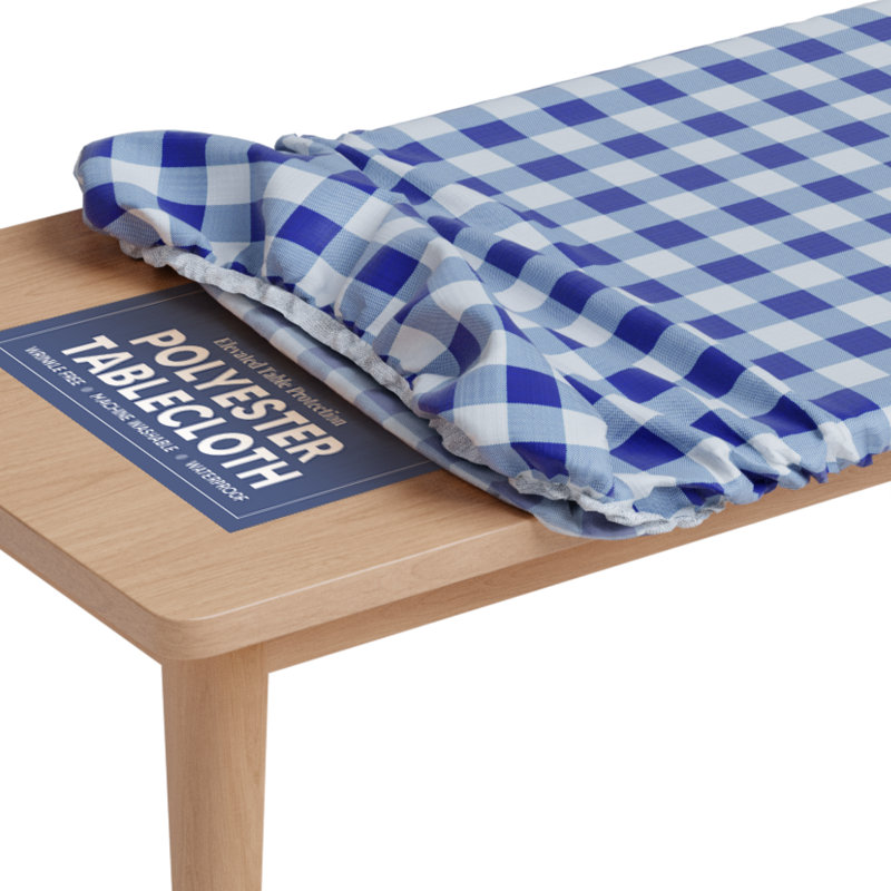 Nappe de cuisine en polyester - Élastique, imperméable, lavable, convient à la table, motif à carreaux, Bleu