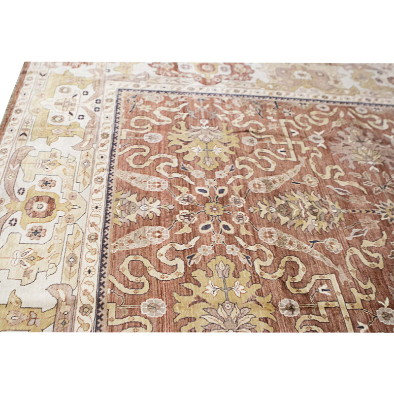 Hand Knotted Cotton Area Rug in Red And Ivory