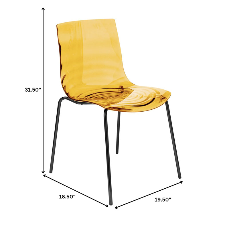 Chaise de salle à manger Twerton, chaise d'appoint moderne en acrylique transparent avec pieds en métal, chaise de cuisine empilable en plastique transparent pour l'intérieur et l'extérieur