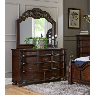 Classic Traditional 1pc Dresser of 11 Drawers Cherry Finish Formal Bedroom Furniture Carving Wood Design