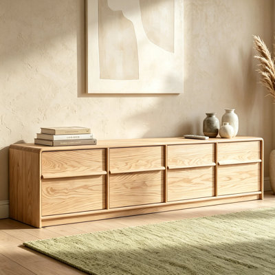 78.74"L Modern Solid Oak Assembled TV Stand with Drawers