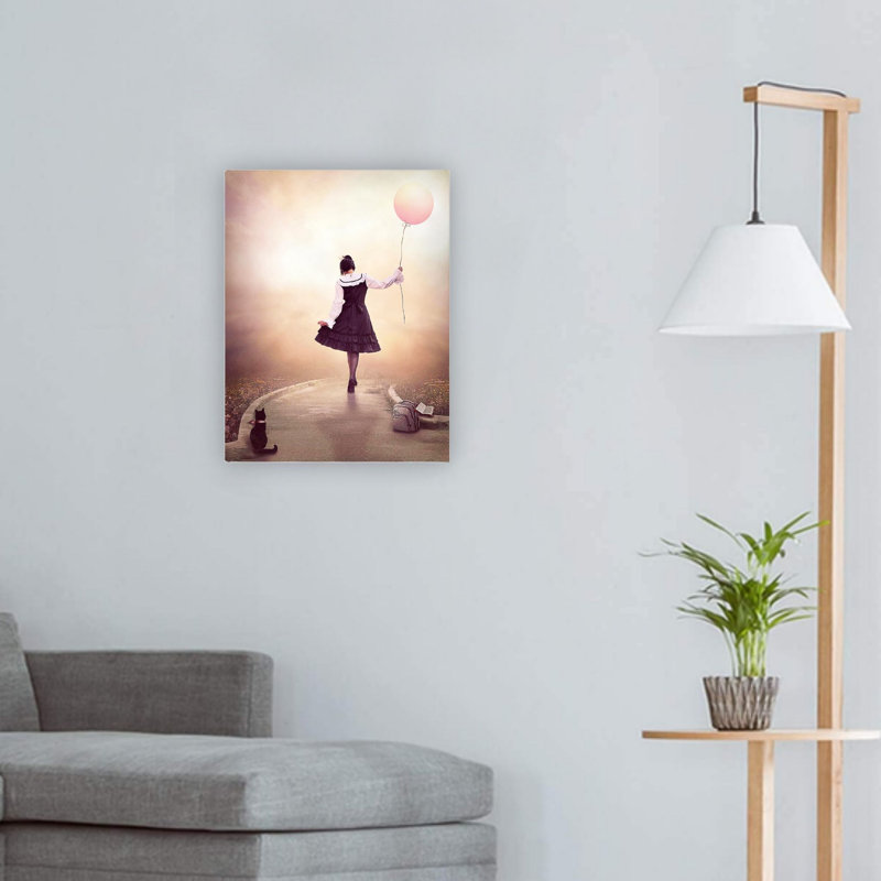 Rose et chat, quand son printemps, art mural sur toile 24 x 18 po