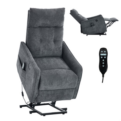 Chenille Single Motor Power Lift Recliner Chair With Massage And Heat