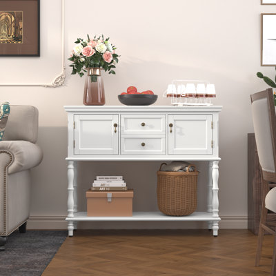 Farmhouse Wood Console Table with Drawers and Cabinet for Entry and Living Room