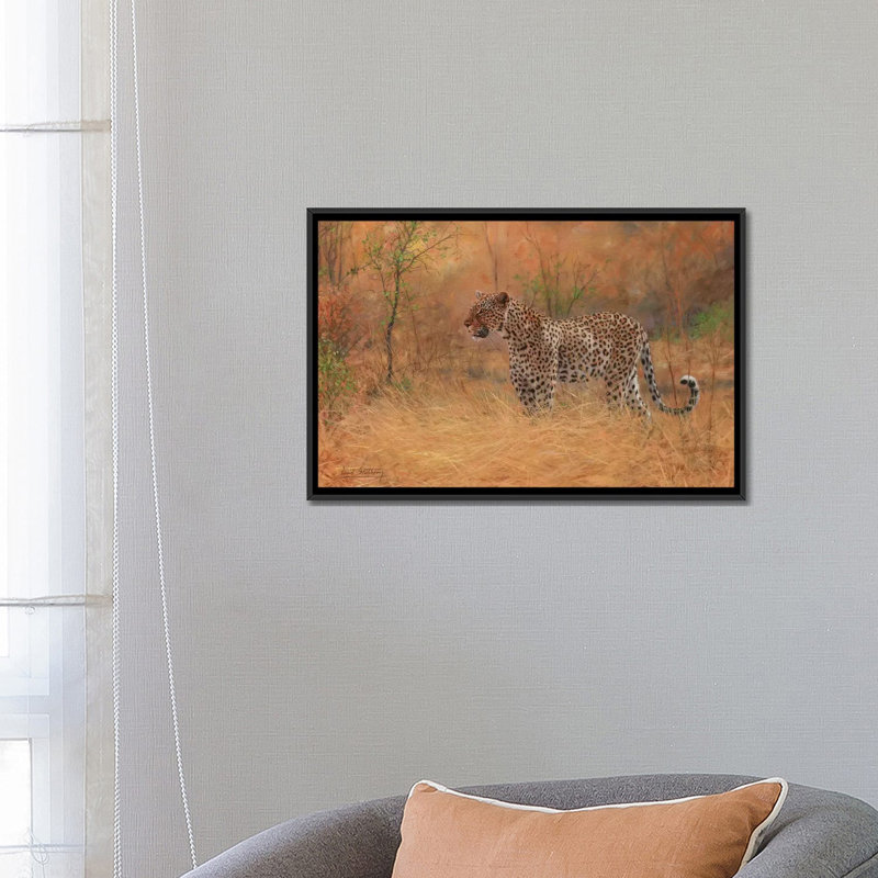 «Leopard in Forest», impression sur toile, H 18 po x l 26 po x P 1,5 po, Toile avec cadre noir, Pas de tapis