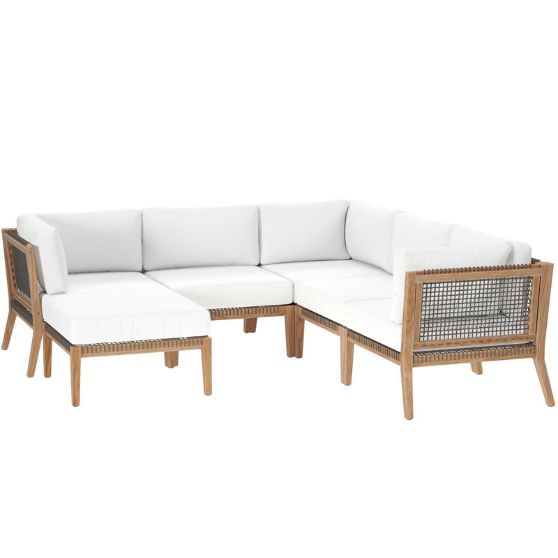 Canapé modulaire d'extérieur en bois de teck 6 pièces Clearwater par Modway, Blanc