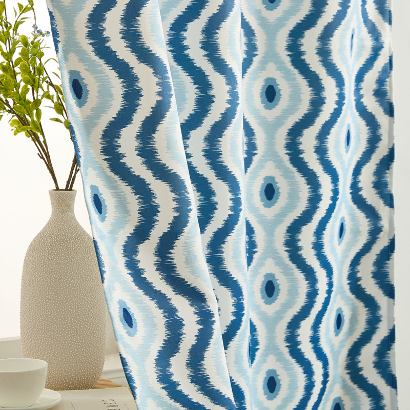 HLC.ME Tanner Ogee Ikatt Damask Patterned Window Grommet Curtains Bedroom - Light Blocking Darkening Window Panels, Set of 2
