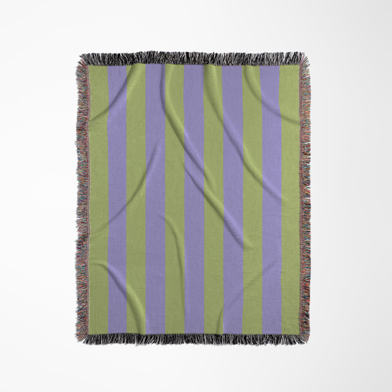 Jeté en mélange de coton Cassian, Olive / iris, L 80 po x l 60 po