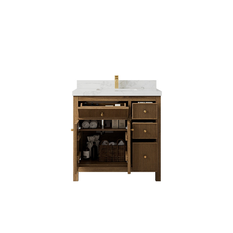 36'' Single Bathroom Vanity with Quartz Top, Calacatta Nuvo