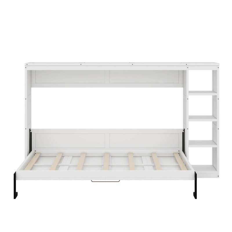 Full Murphy Bed With Bookshelf, White