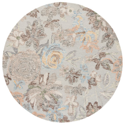 Thaddeus Tufted Wool/Cotton Performance Floral Rug in Grey/Blue
