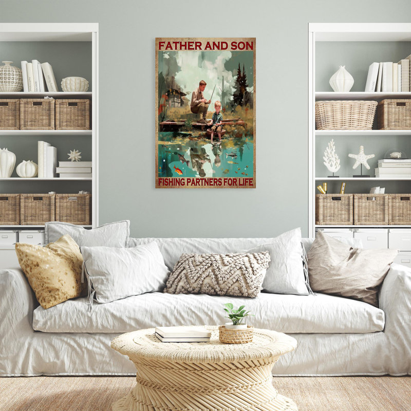Impression sur toile, "Farher And Son Fishing Partners For Life" - 1 pièce, H 36 po x l 24 po x P 1,25 po