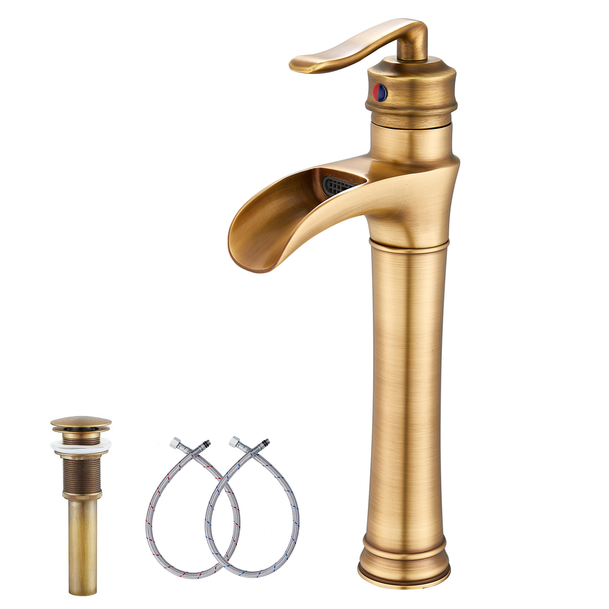 Rotatable Antique Brushed Brass Bathroom Faucets Vessel Sink Tall Modern  Single Hole