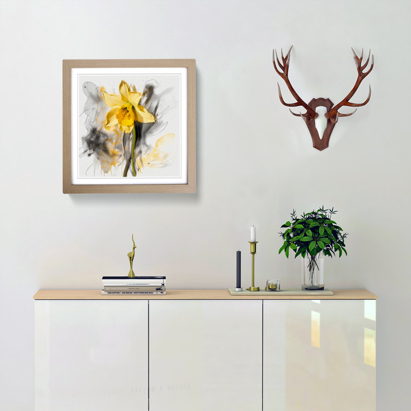 Daffodil Gestural Art No.1 - Framed Print, Oak