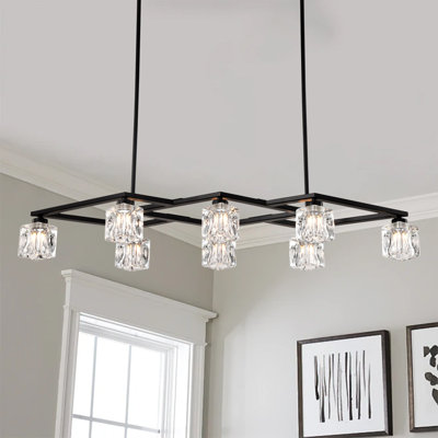 Lustre en cristal noir mat, luminaire industriel moderne en métal 8 lumières pour la salle à manger et le salon (comprend 8 ampoules G9)
