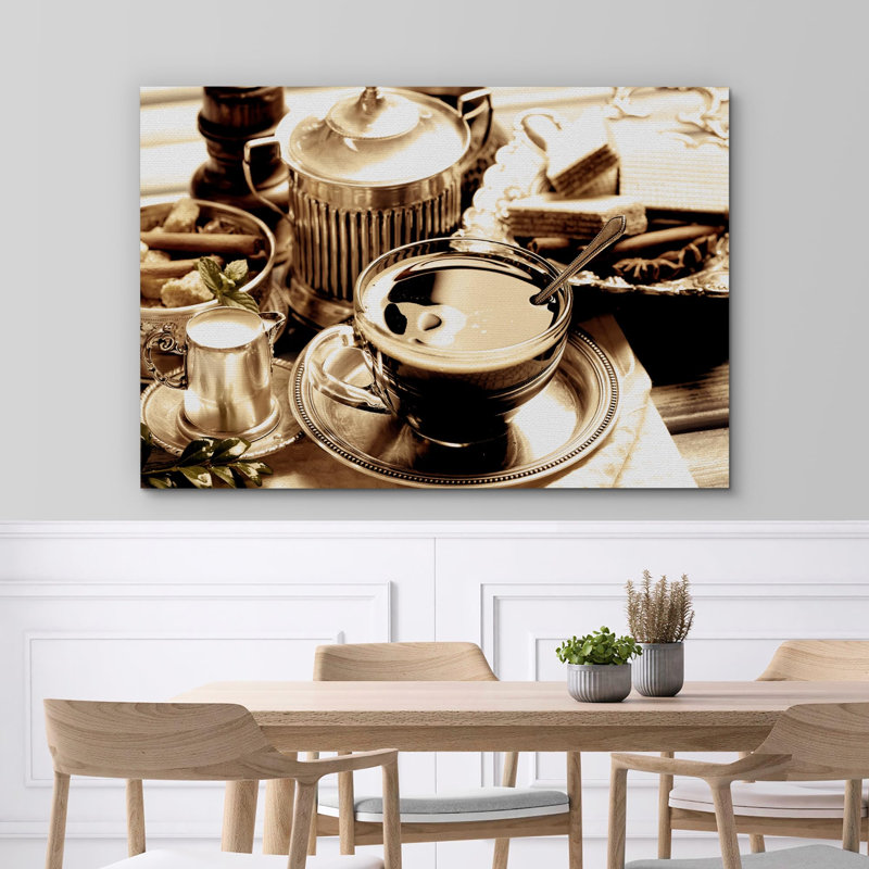 Morning Coffee Espresso, sépia, cuisine et cuisson, photographie, art mural moderne, H 16 po x l 24 po