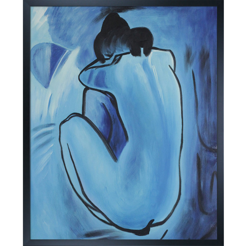 La Pastiche nue bleue avec cadre en bois noir studio, 21,5 po x 17,5 po, H 21,5 po x l 17,5 po x P 2 po, Encadré bois noir