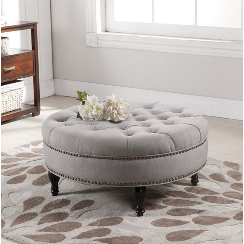 Repose-pieds cocktail rond capitonné 35,25 po, Beige