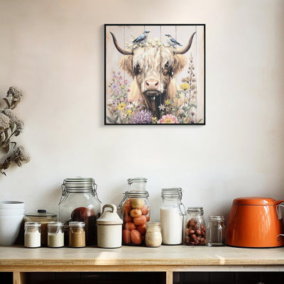 Toile de 24 x 24 pouces avec art mural de vache, facile à accrocher avec quincaillerie préinstallée, conception rustique imperméable sur cadre en bois massif, propre