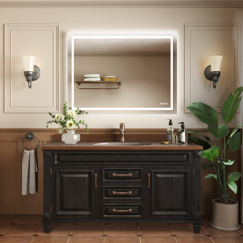 Miroir de salle de bain à DEL certifié UL avec antibrouillard à intensité variable, 36 po x 28 po