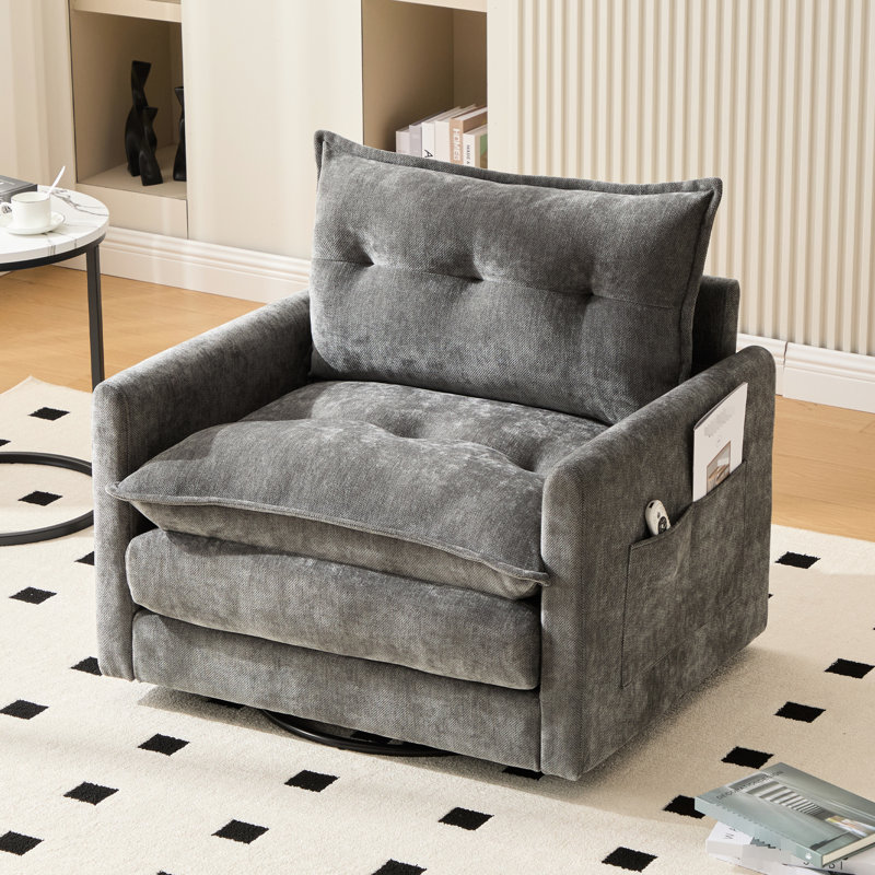 Chaise de style Mid-Century moderne avec rotation à 360 °, revêtement en chenille, mousse à mémoire de forme et rangement pivotant latéral, facile à assembler pour le bureau