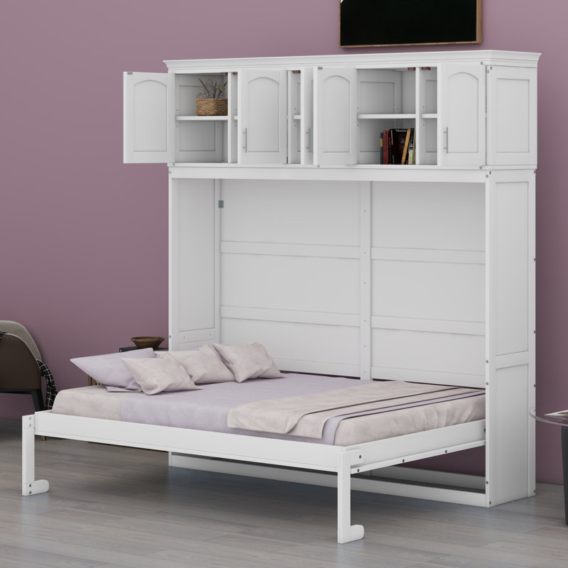Lit escamotable mural avec armoires supérieures Murphy, White