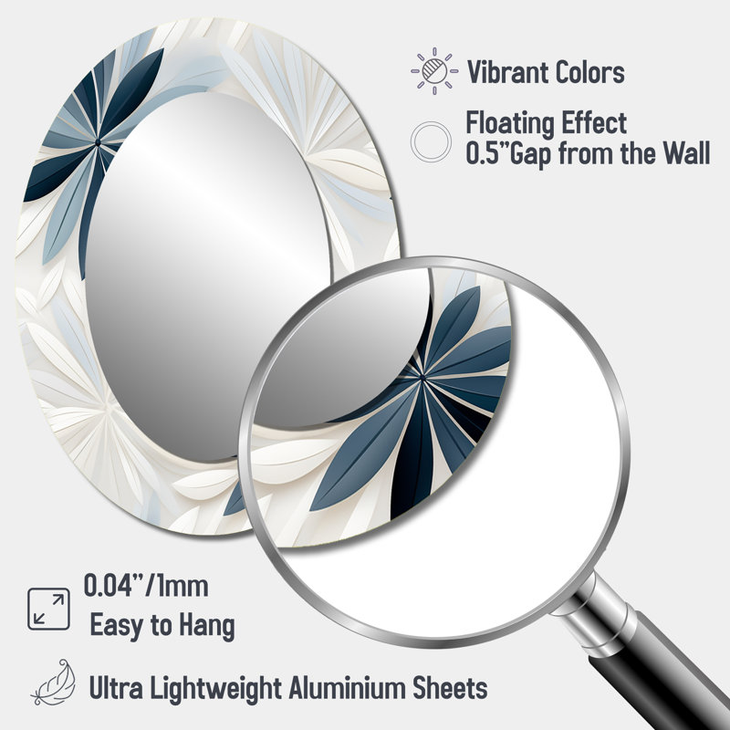 Nordic Tranquility - Grand miroir mural ovale sur métal, H 40 po x l 30 po