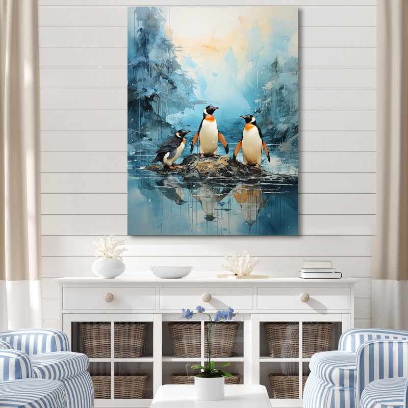 Pingouins antarctiques élégance IV sur toile, H 32 po x l 16 po x P 1 po, Toile tendue