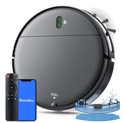 Robot Aspirateur et vadrouille Teendow, aspirateur sans fil pour plancher de bois franc, tapis, poils et tapis pour animaux de compagnie, application / voix / télécommande, filtre Hepa, auto-charge, noir