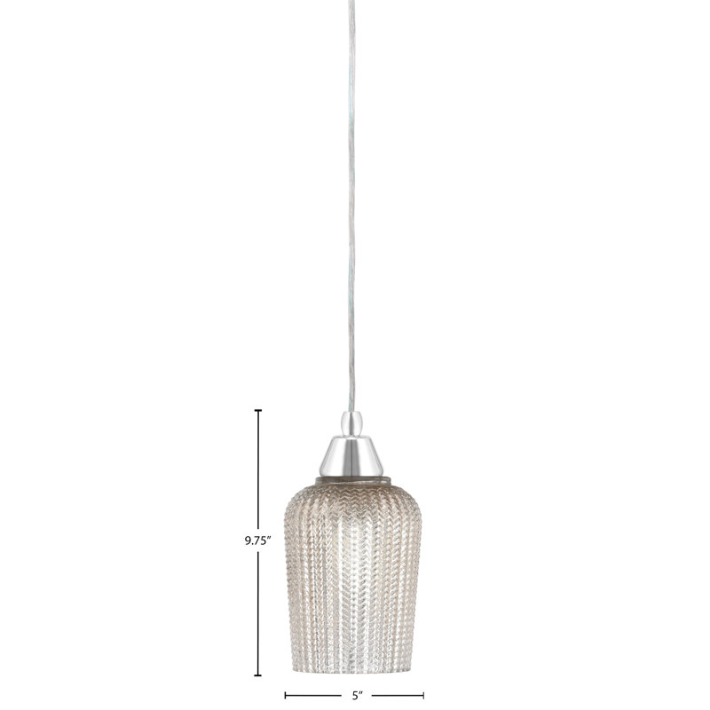 Mini-luminaire suspendu tout verre avec verre texturé de 5 po, Transparent / argent, Chrome, Argent