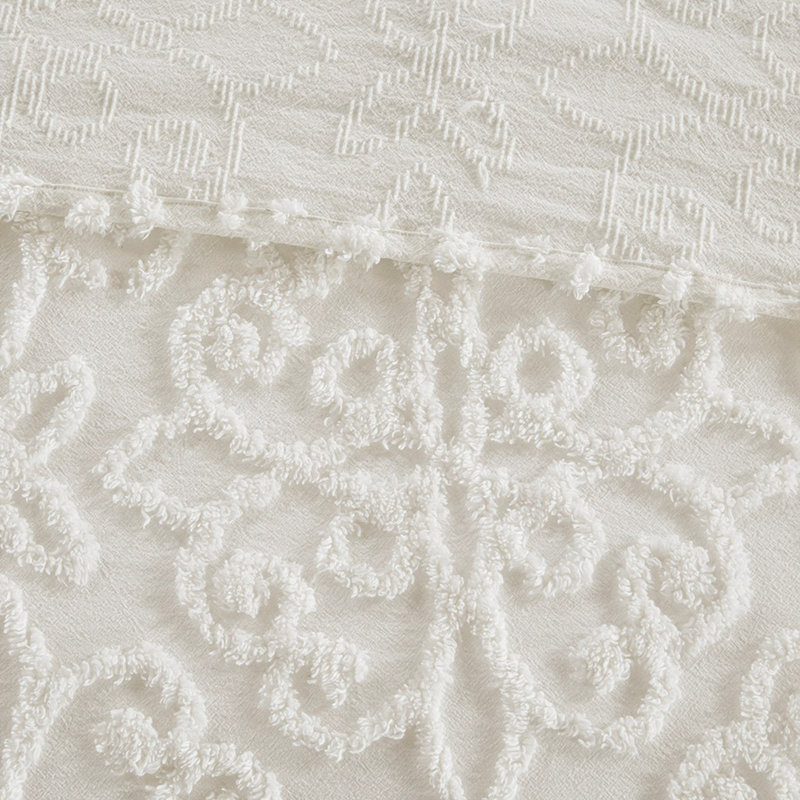 Exquisite 3-Piece Tufted Cotton Bedspread Set, King Bedspread + 2 Additional Pieces, Off White