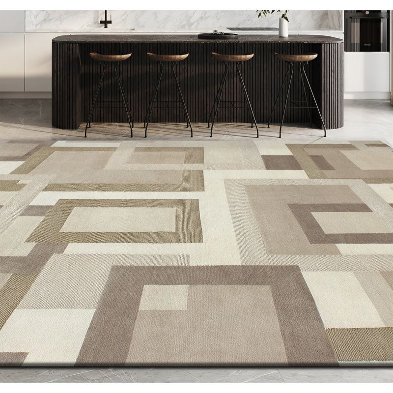 Geometric Area Rug in Cream/Brown, Rectangle 8' x 10'