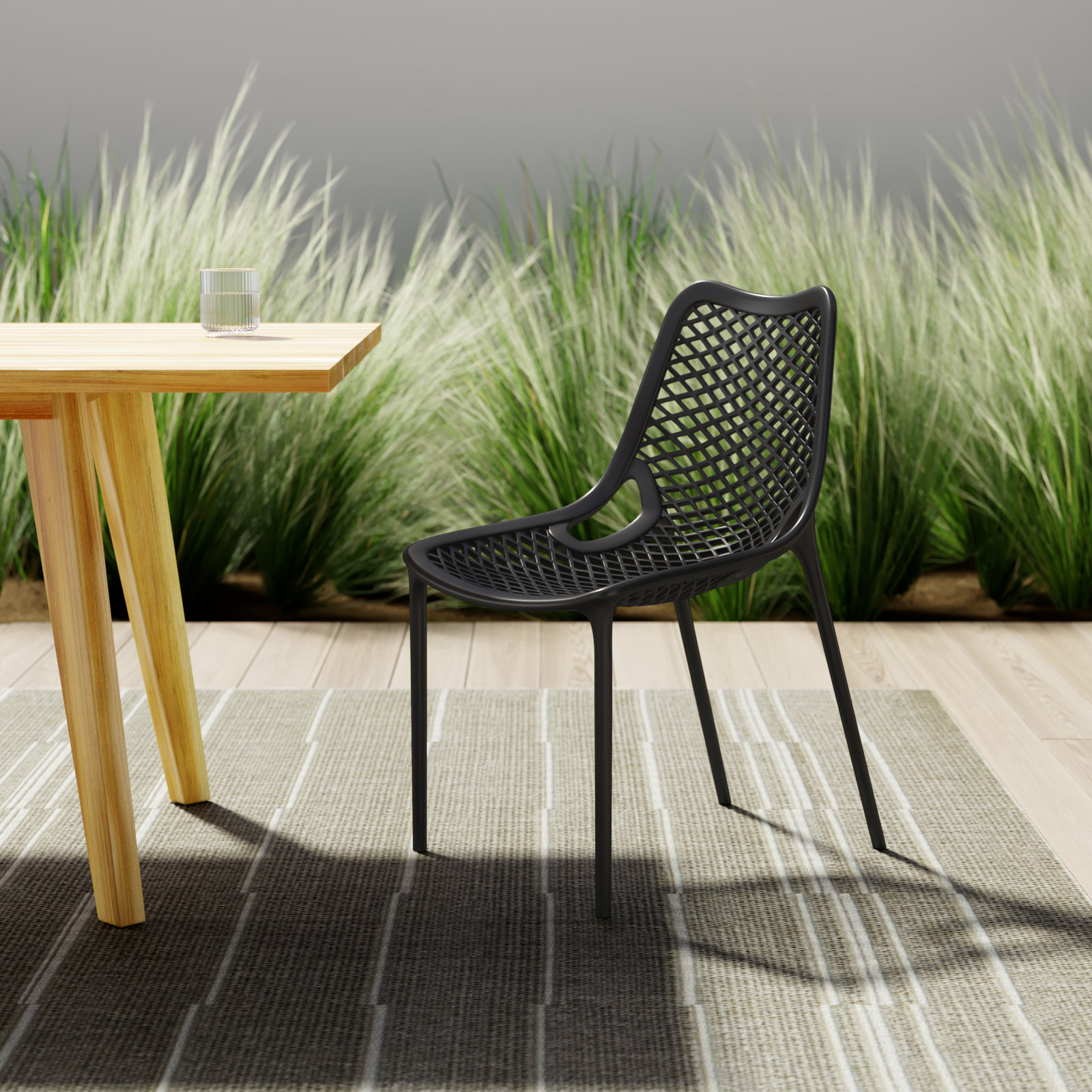Farrah Outdoor Stacking Dining Side Chair, Black